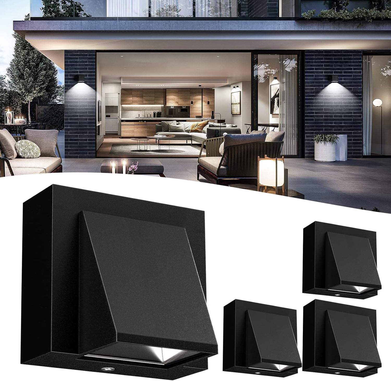 4 x 3W kinkiety LED do użytku wewnątrz i na zewnątrz, 6000K, zimna biel, IP54, odpowiednie na werandę, korytarz, patio, sypialnię i salon.