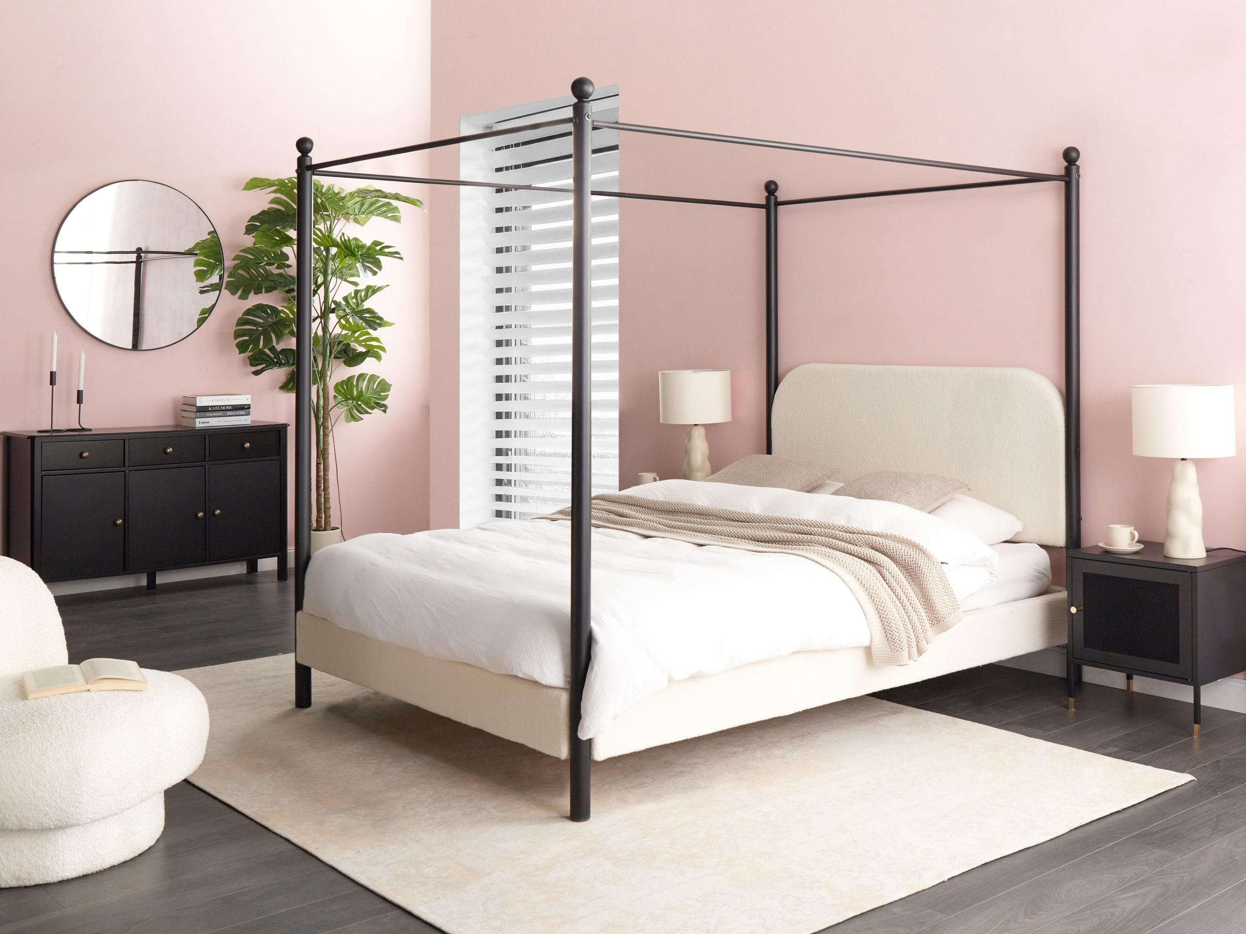 Cama com dossel Bouclé DANNEMOIS 140 x 200 cm Branco creme - 2
