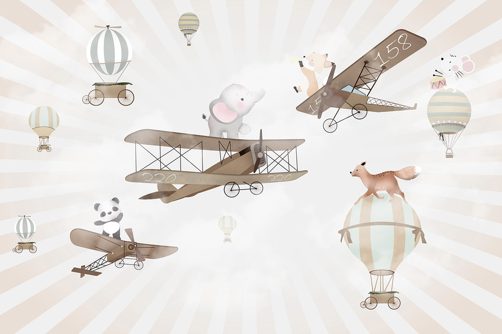 Page De Garde Avion Papier peint panoramique Enfants - Avions Animaux 3617680894729