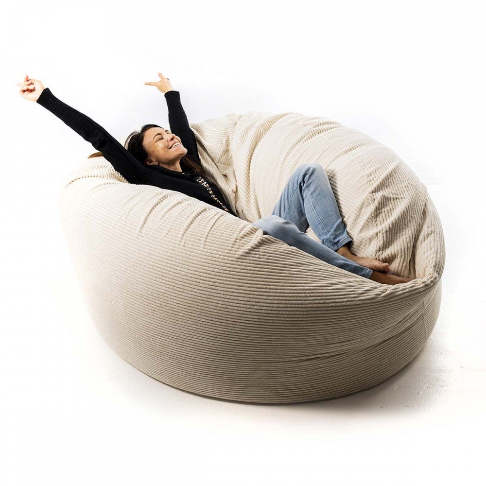 Pouf Géant Rond XXXL En velours ultra doux Beige, Intérieur pour Salon, Chambre, déhoussable - TiTAN - 4