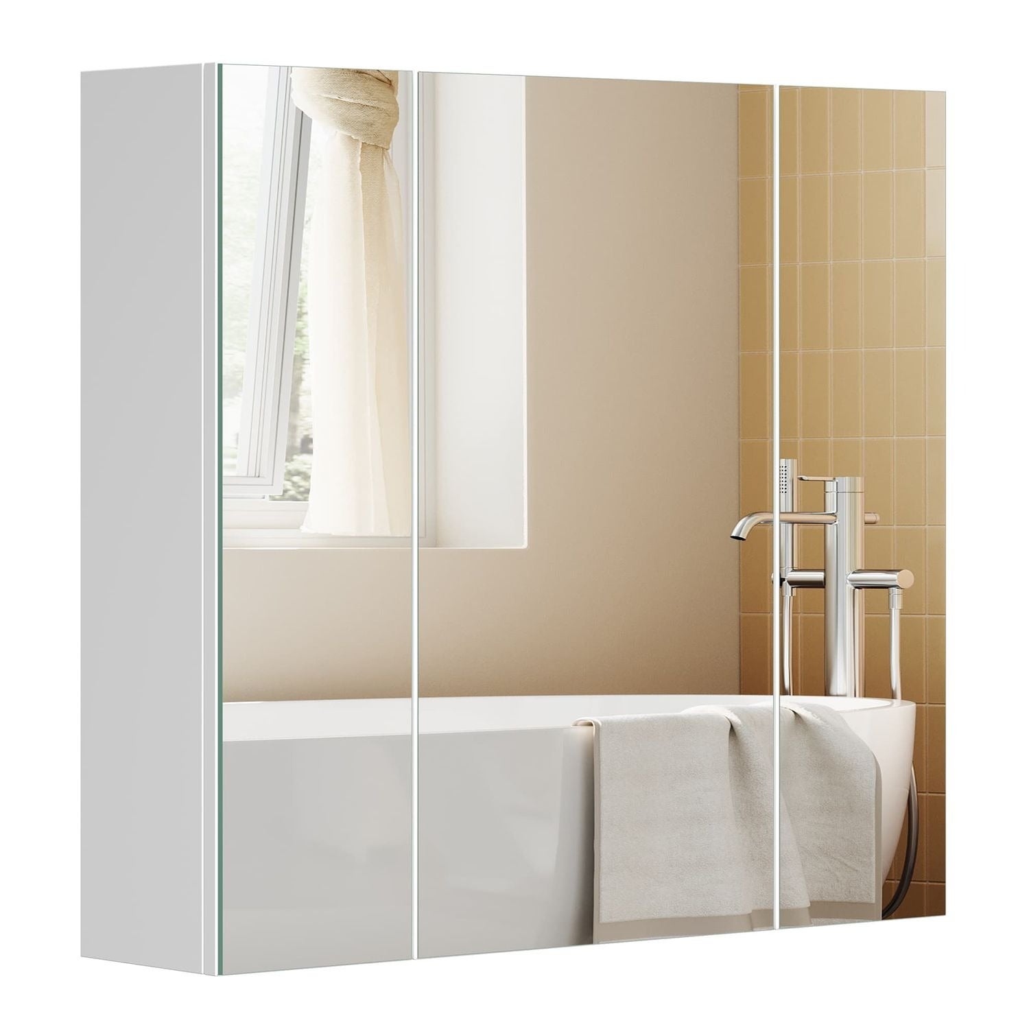 Genérico Blanco Armario De Baño De Pared Con Espejos Triple Y Estantes - Mate - Imagen 3