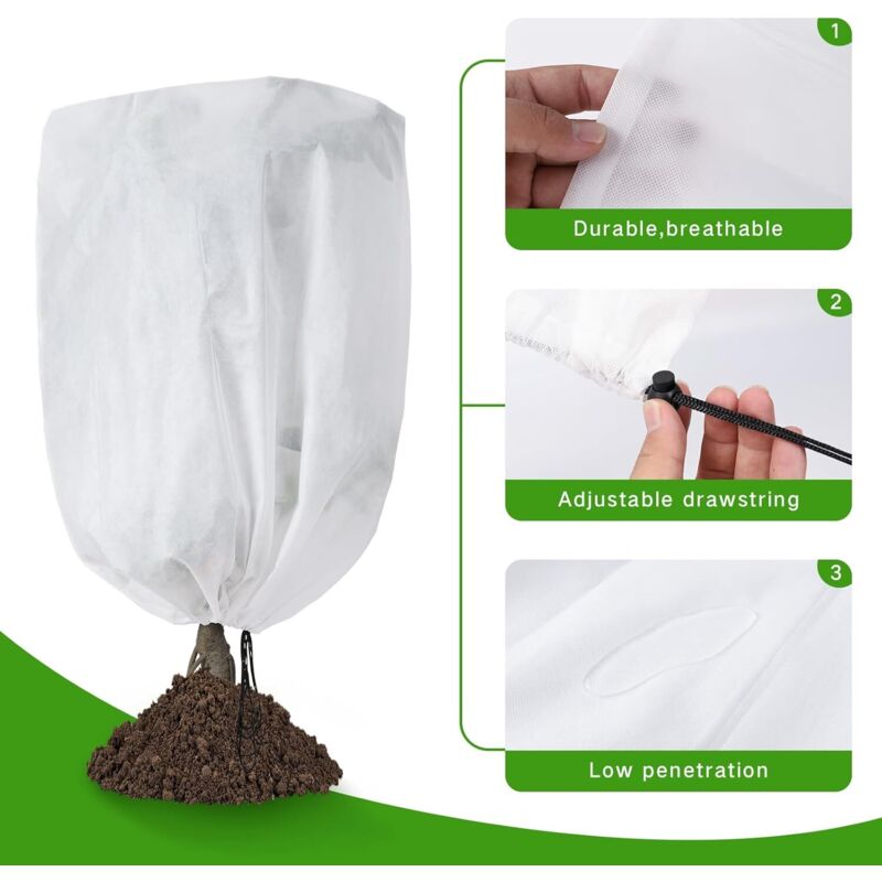 Folie de protecție împotriva înghețului pentru plante 200x240cm, material antigel pentru copaci, arbuști, plante în ghiveci, exterior, iarnă, cordon