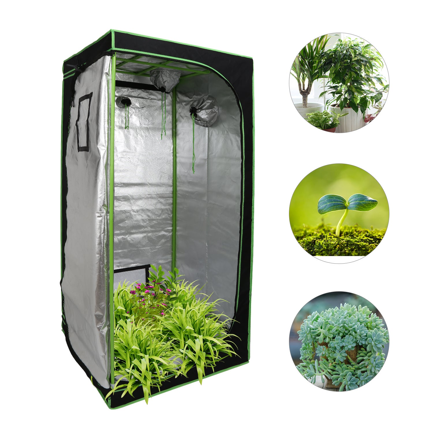 VEVOR Tente De Culture Intérieure 80x80x180 Cm - Kit Complet Avec LED 150W, Ventilation, Mylar 600D, Pour Plantes Et Légumes