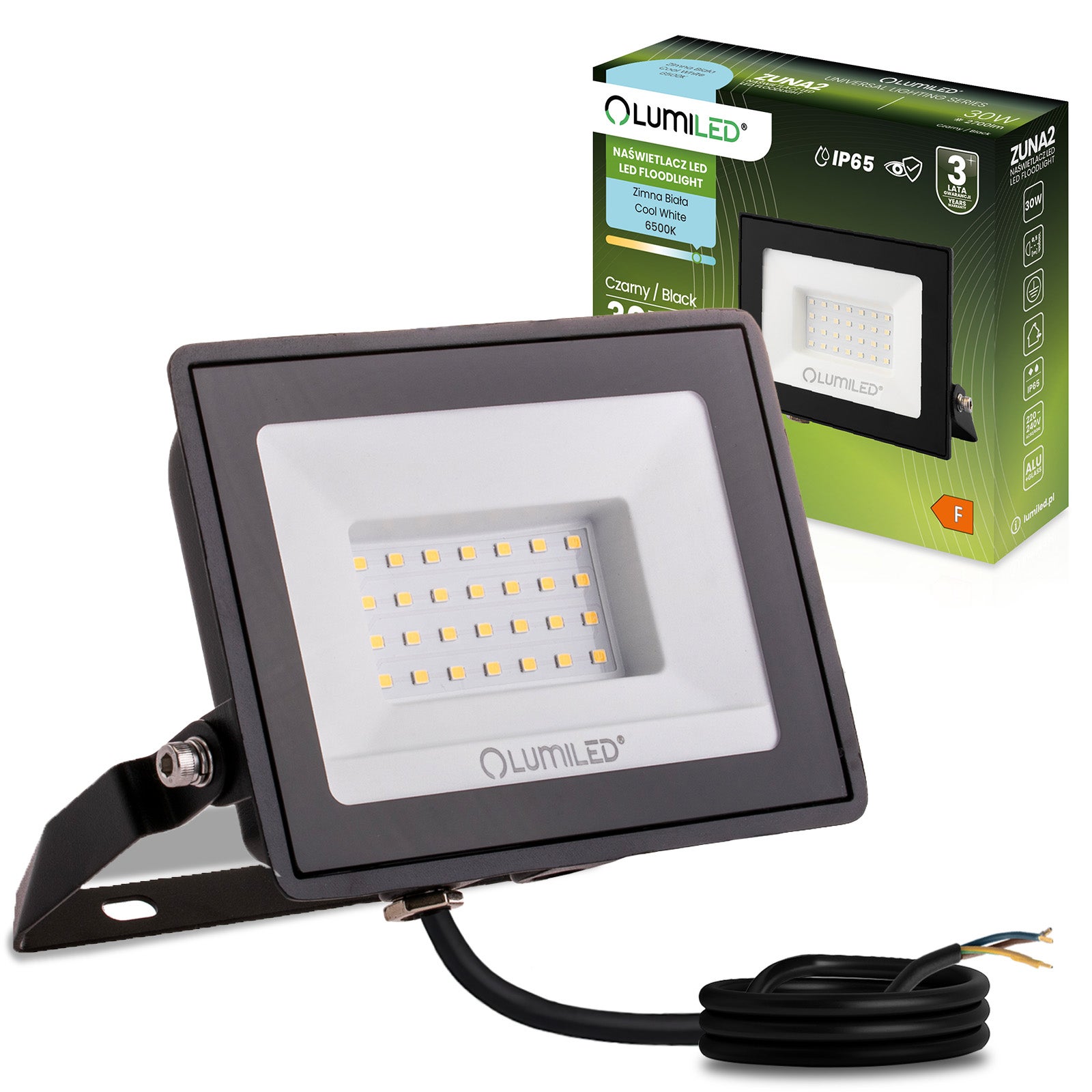 Naświetlacz LED Lumiled 30W 2700lm 6500K Zimna biel IP65 Czarny 1 szt.