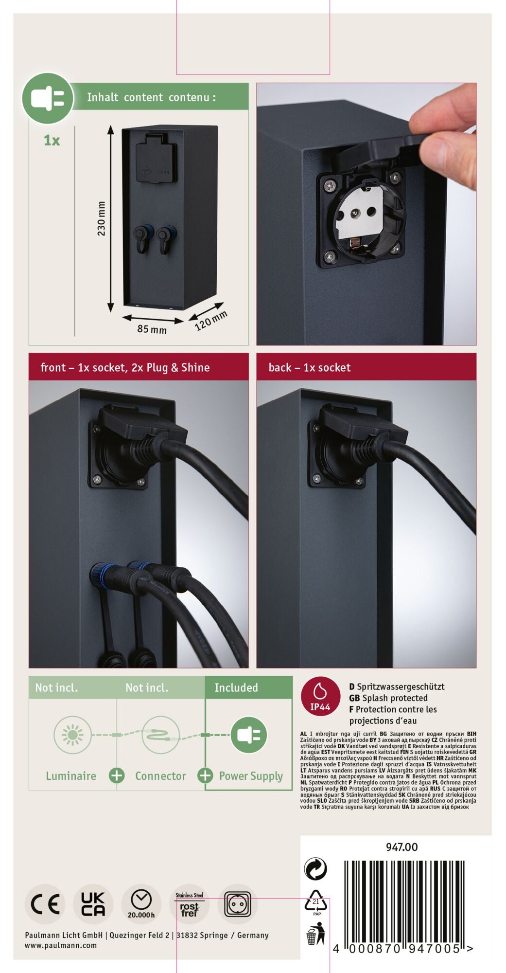 Plug & Shine Colonne de prises Rio incl. transformateurs IP44 Anthracite - 10