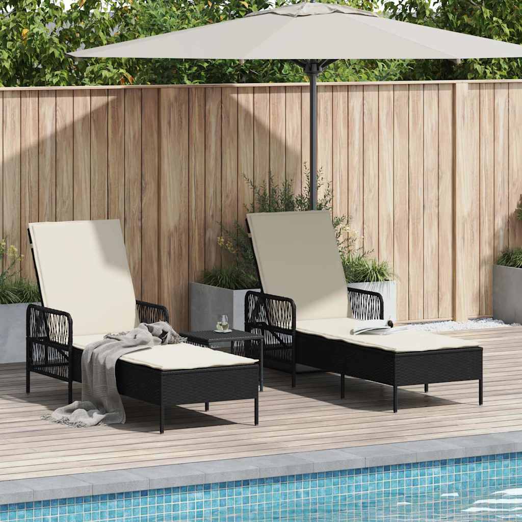 Leżak 3 pcs Czarny i kremowo-biały 55 x 200 x 92 cm polirattan vidaXL