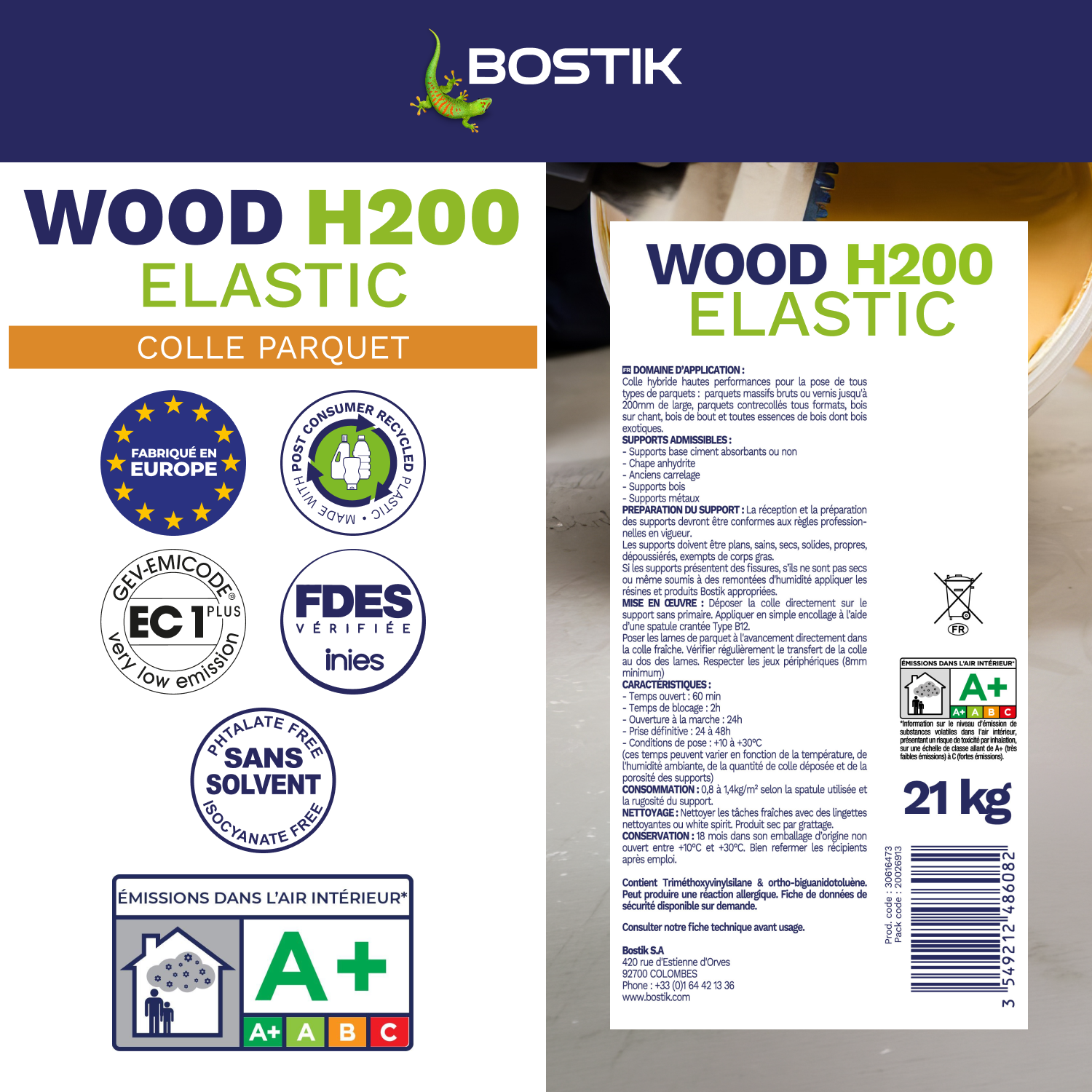 COLLE PARQUETS WOOD H200 ELASTIC-P 21KG - BOSTIK - 4