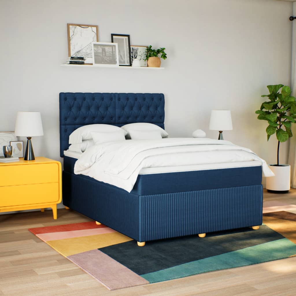 Maison Exclusive - Sommier à lattes de lit avec matelas Bleu 140x200 cm Tissu - 3
