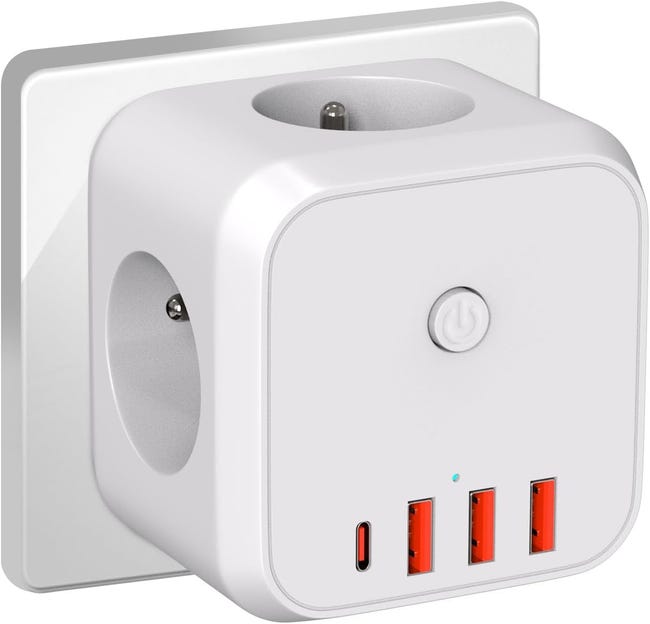 Listwa zasilająca Cube Wall, gniazdo ładowarki USB 7 w 1 z 3 gniazdami AC, listwa zasilająca 4000 W z przełącznikiem, idealna do salonu, biura, sypia