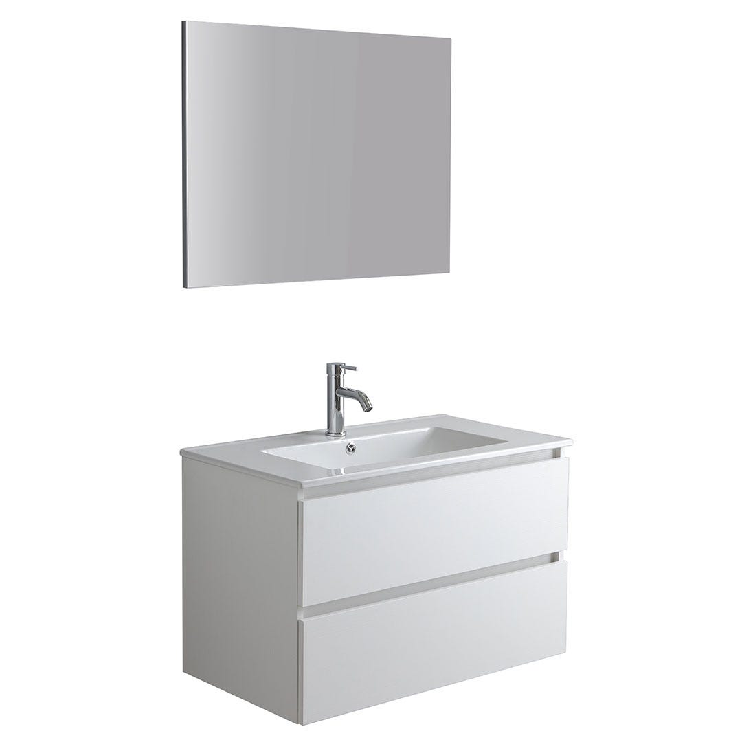 Mobile bagno sospeso 80cm bianco con lavabo e specchio | Bilbao - 6