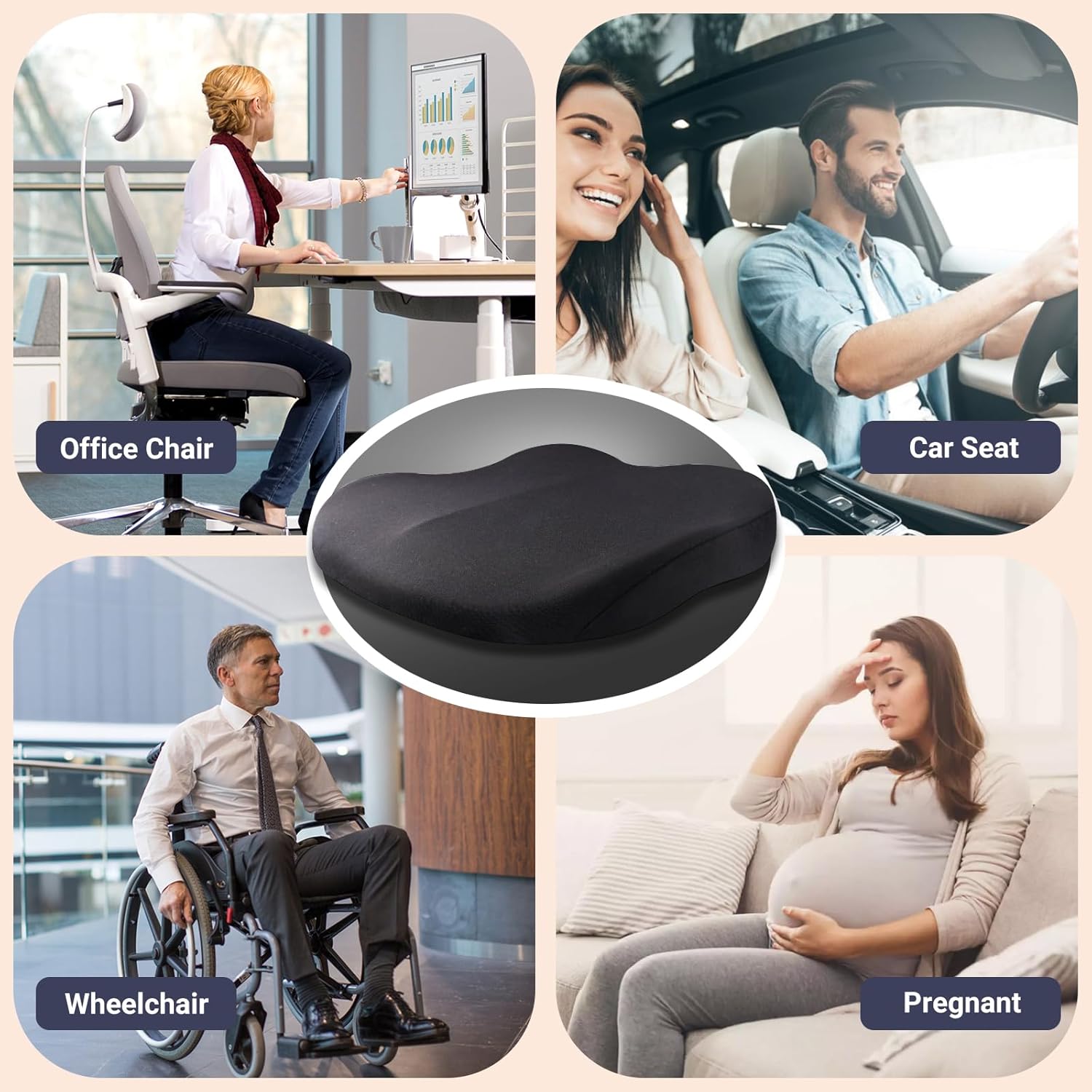 Coussin Voiture Conducteur, Portable Coussin de Auto Memoire de Forme,Coccyx Ergonomique - 2
