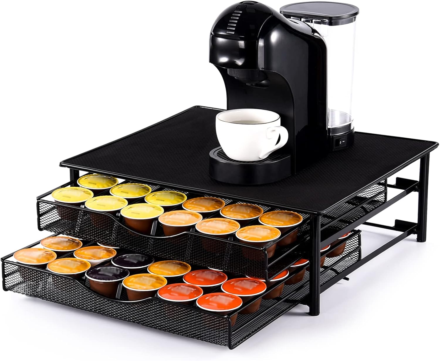 Porte-capsules Dolce Gusto 72 Dosettes - Support Machine à Café Avec Tiroirs - Noir/Argent