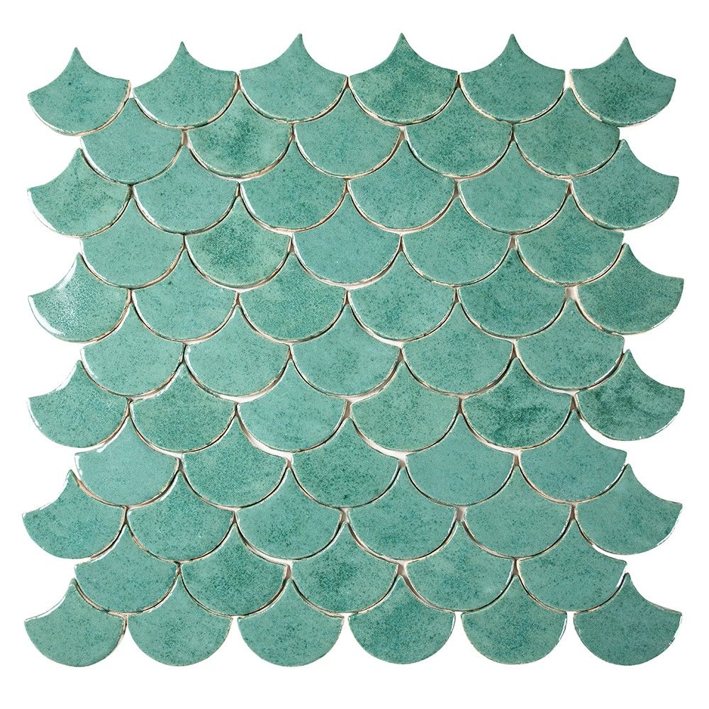Azulejos de escamas de pez verde, verde claro jadeite spring 0,3 m²/paquete, 49 azulejos 10,2×9 cm - baño, cocina, salón