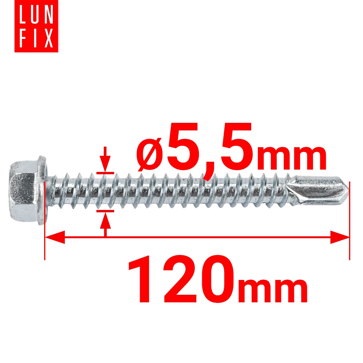 Wkręty do metalu samowiercące z łbem na klucz 5,5x120mm 50szt. - 2