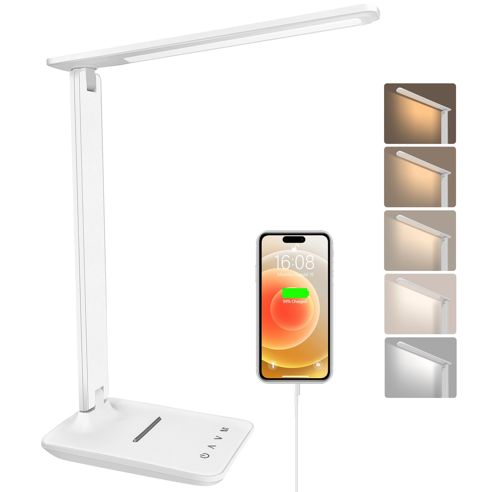 Składana lampa stołowa LED – 5 trybów kolorów i 5 poziomów jasności – do sypialni i czytania – ochrona oczu – biała