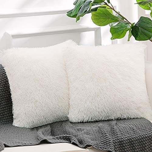 Lot de 2 housses de coussin en fausse fourrure, moelleuses et douces, pour salon, canapé, chambre, voiture, 45x45 cm, blanc. - 3