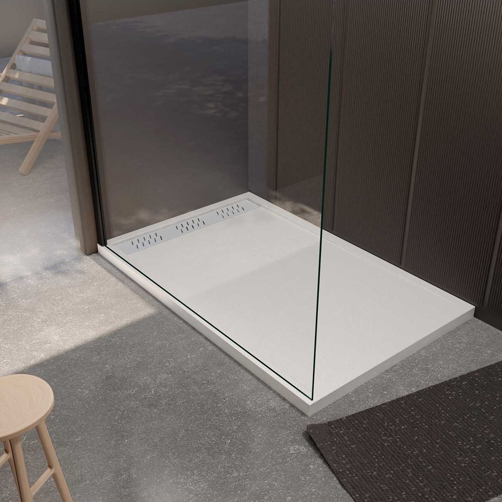 Receveur De Douche En Résine Minérale Effet Marbre | Blanc Mat 80x160 Cm, épaisseur 3 Cm | Avec Grille Inox Et Siphon 42 L/min