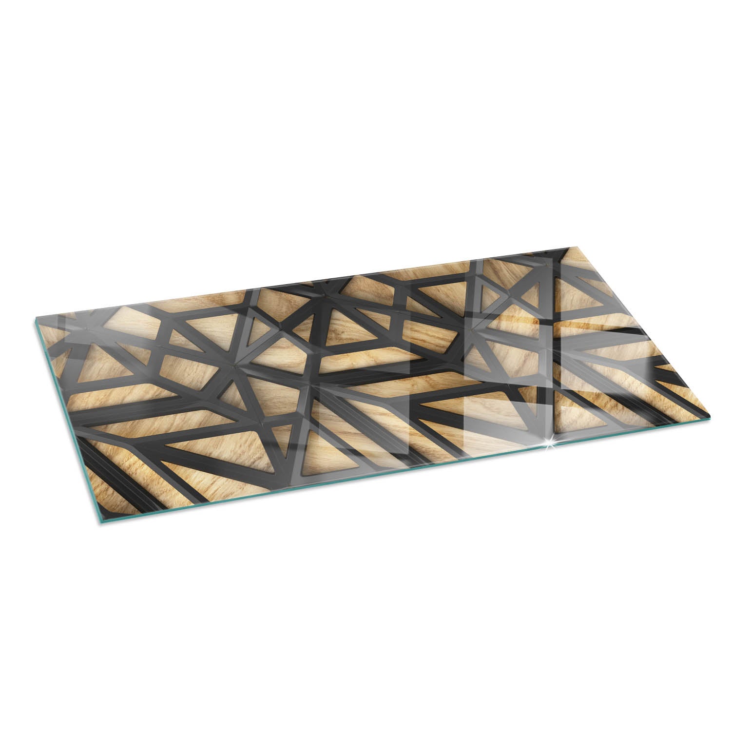 Szkło hartowane na podłogę pod kominek - 125x50 cm - Geometria z drewnem - TULUP
