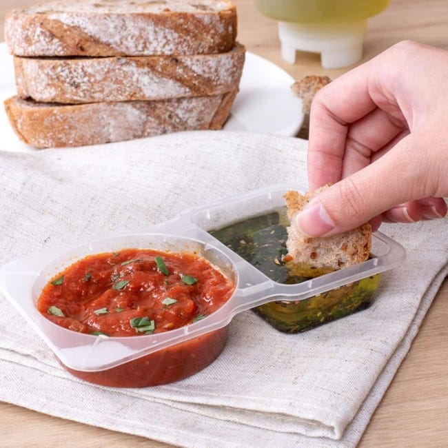 Velae Contenitore per condimenti a doppio scomparto con coperchio, contenitori per snack a 2 scomparti per salse da asporto, campionamento, snack da viaggio (10 pezzi Velae Contenitore per condimenti a doppio scomparto con coperchio, contenitori per snack a 2 scomparti per salse da asporto, campionamento, snack da viaggio (10 pezzi