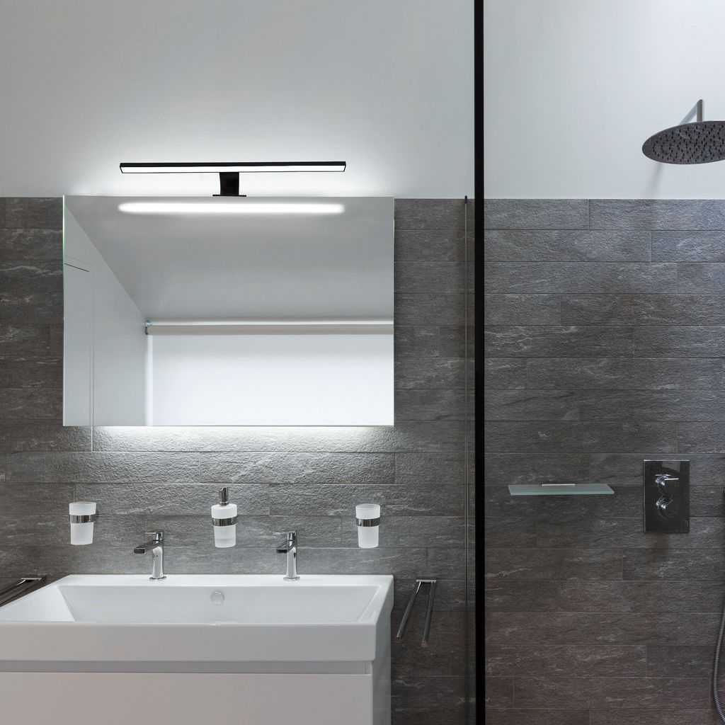 Applique LED Salle de bain - noir - 8W 780lm - 4000K - IP44 - fixation murale et pince miroir - B.K.Licht - 3