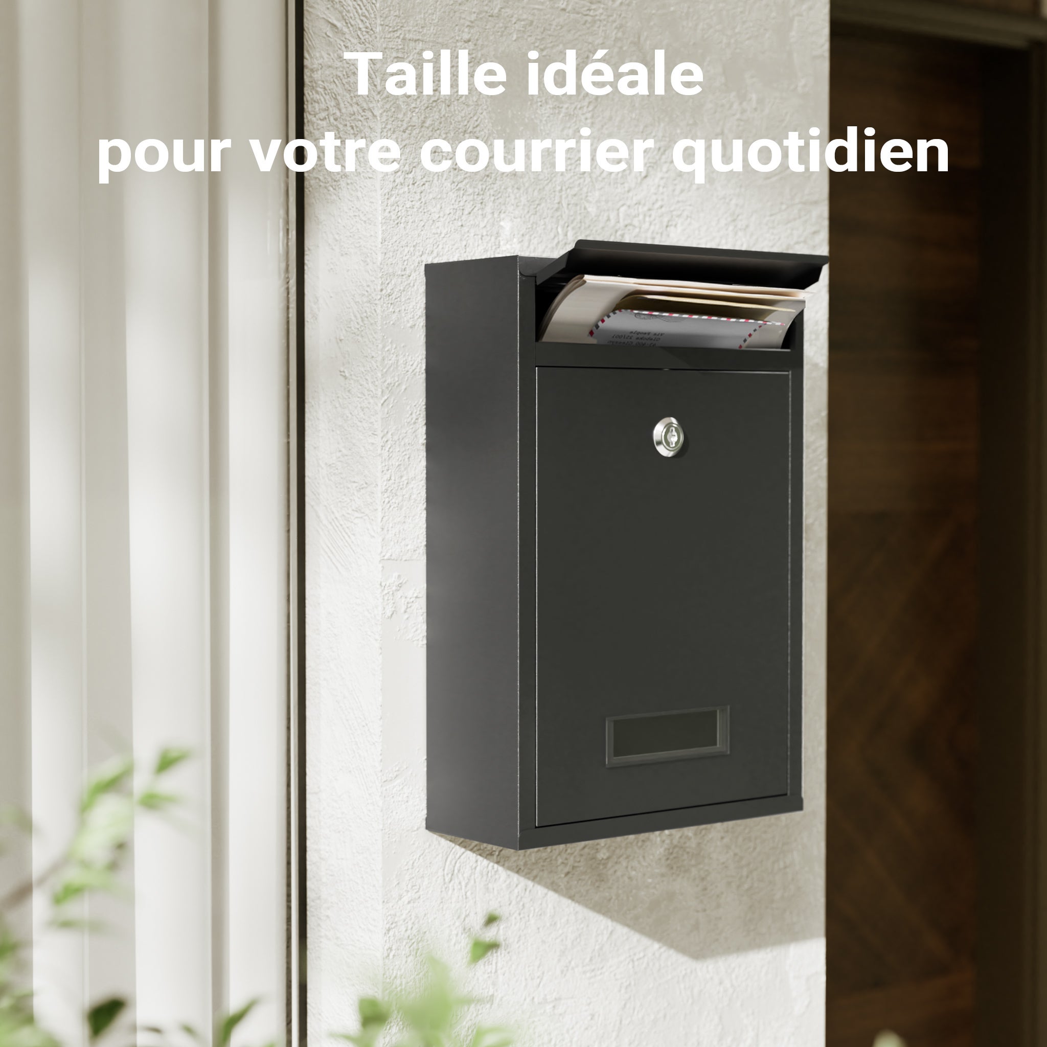 Boîte aux lettres murale verrouillable V11 noire pour courrier, 216 x 85 x 320 mm, Revêtement par poudre, Fente 191 x 36 mm, avec Wiltec - 4