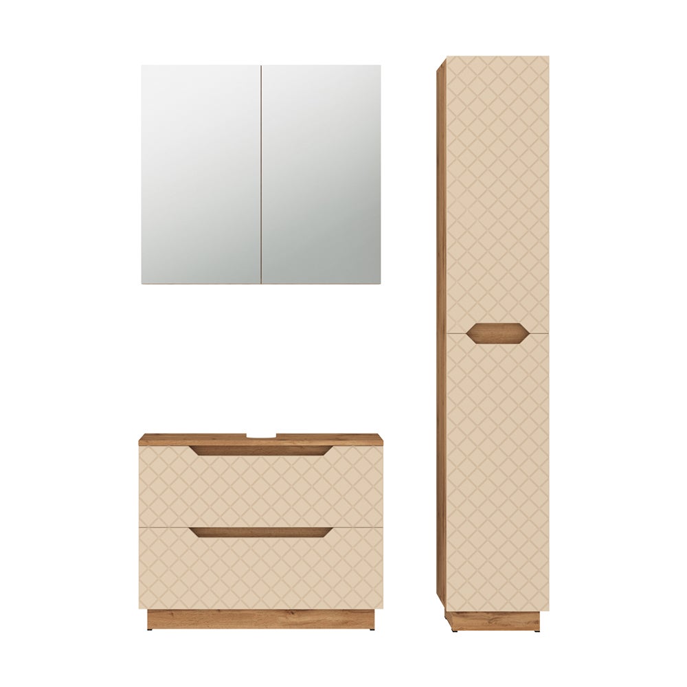 Vicco Zestaw mebli łazienkowych Lotta, Dąb/kaszmir ze strukturą płytek, 3 części