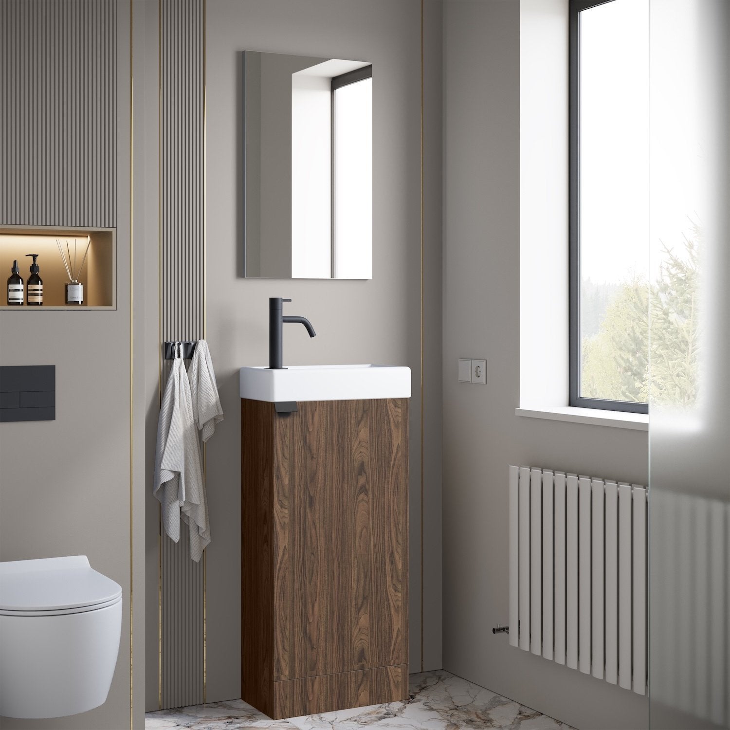 Meuble Lave-mains Orion 40 x 22 cm - Brun noyer - Meuble lavabo avec vasque - 5