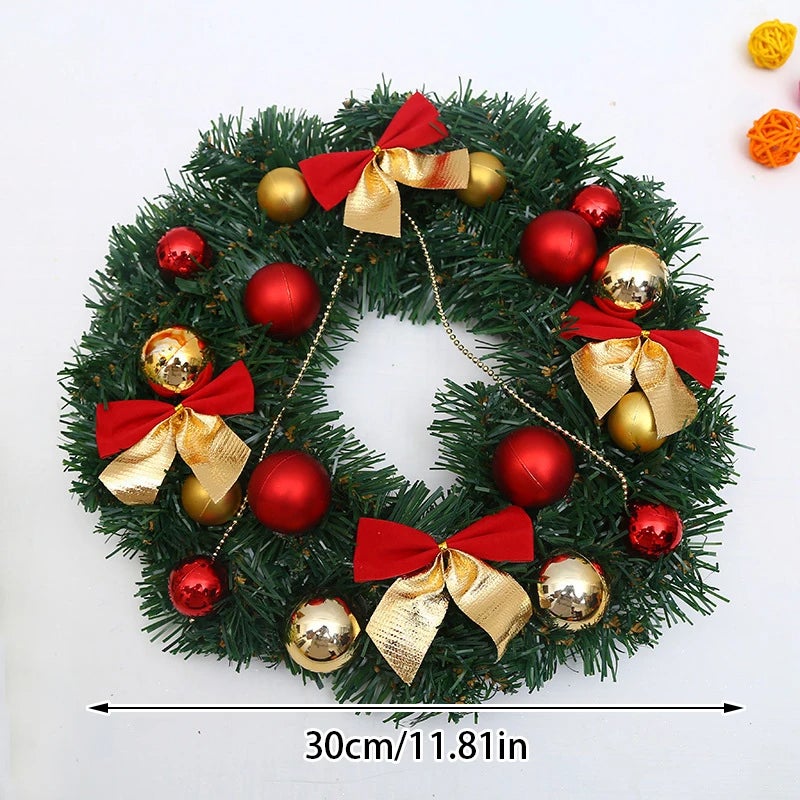 Guirlanda de natal de 30cm com enfeites e arco, guirlanda de natal, guirlanda de porta, decoração de natal para escadas, portas, jardim de árvores - 3