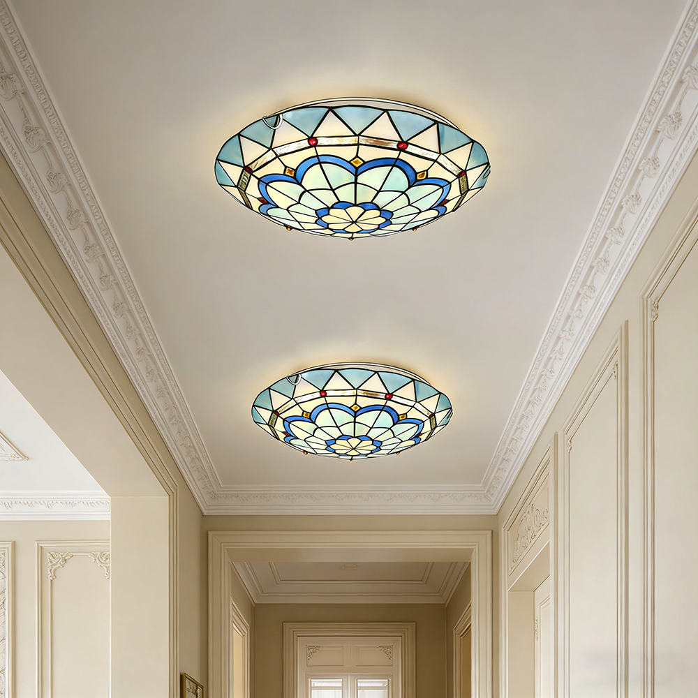 Plafonnier LED Tiffany, Lustre encastré, Petit plafonnier LED en verre, Applique d'entrée LED rétro, φ30 cm (ampoule non incluse) - 3