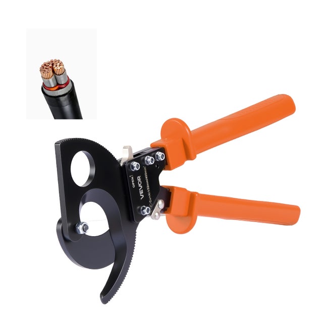 Coupe Câble à Cliquet VEVOR , Pince Coupe Câbles avec Lames en Acier à Ressort et Poignées Revêtues de PVC, pour Fils en Cuivre et Alu jusqu'à 400 mm²