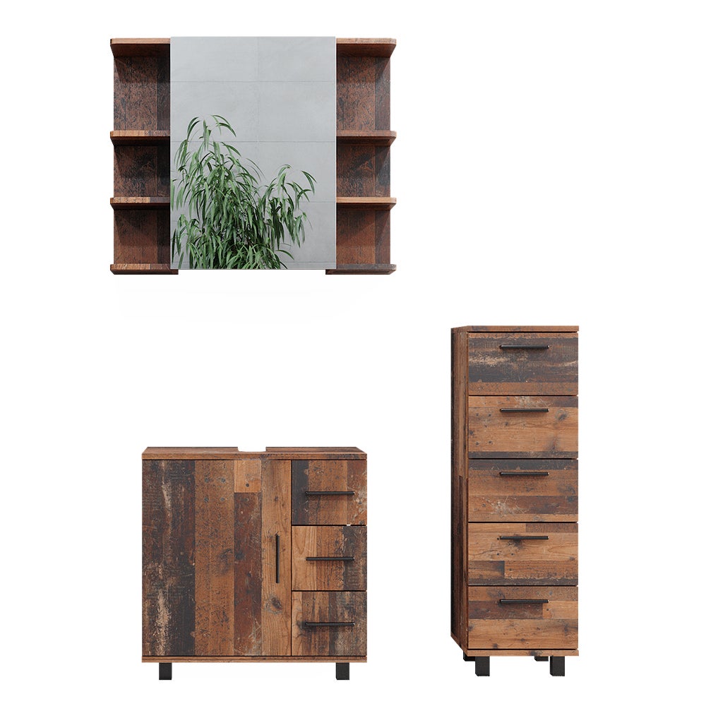 Vicco Zestaw mebli łazienkowych Ilias, Rustykalny dąb, 3 części, z szafką środkową