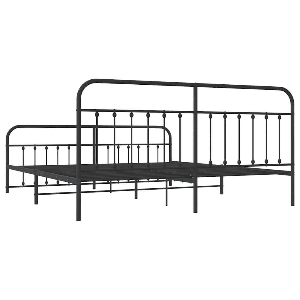 Estructura de cama sin colchón con estribo, de metal negro, para dormitorio, 193 × 203 cm - 8