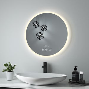 Heilmetz Miroir Salle de Bain Rond LED 60cm Miroir Salle de Bain avec Interrupteur Tactile + Anti-buée + Bluetooth