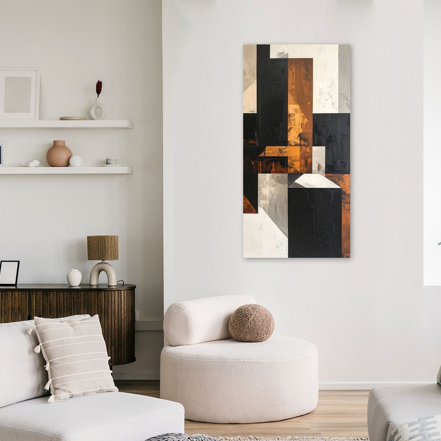 Obraz do salonu sypialni biura loftu, Geometryczne formy abstrakcja brązowy czarny 40x80 - 2
