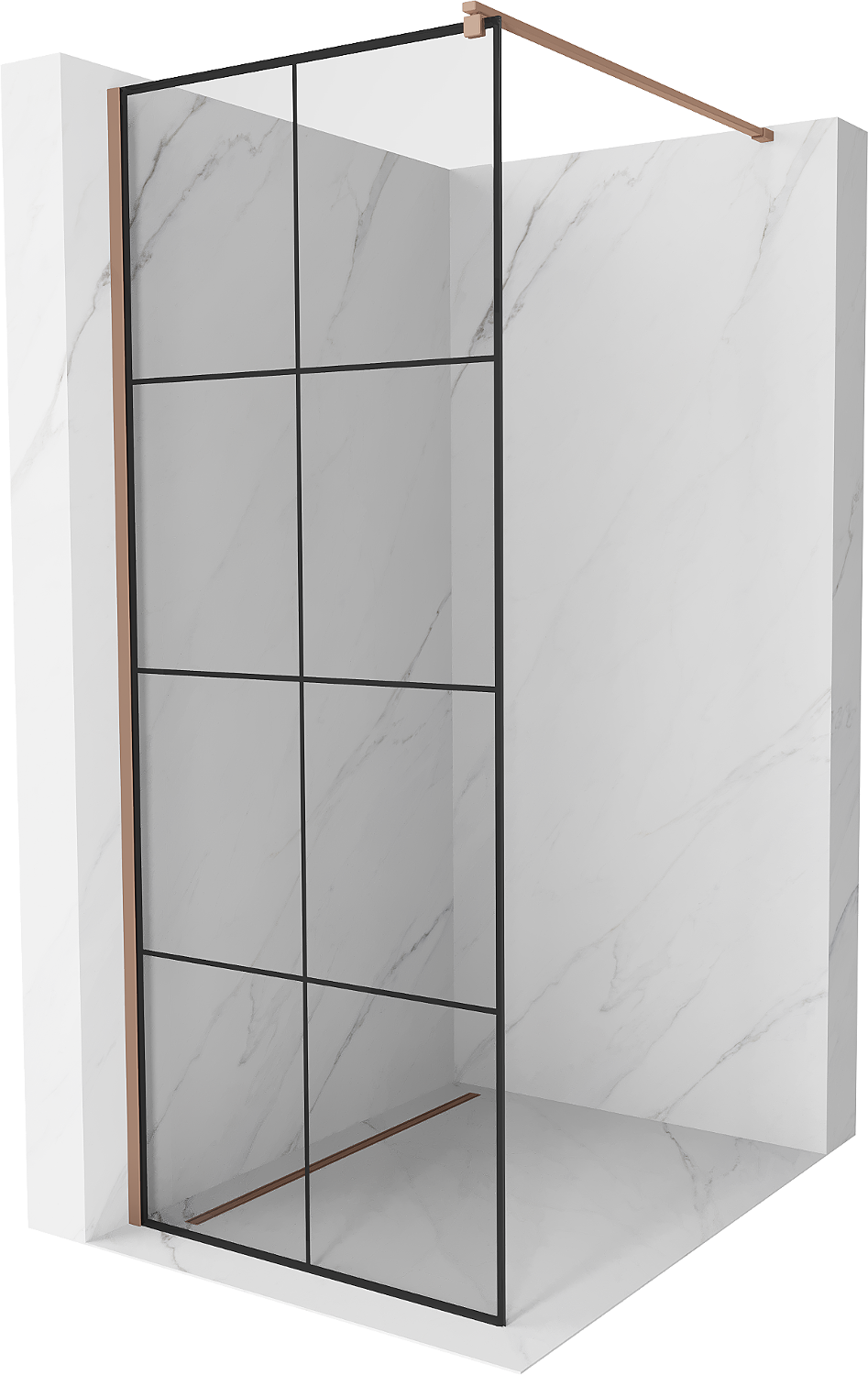 Mexen Kioto ścianka prysznicowa Walk-in 90 x 200 cm, czarna kratka 8 mm, różowe złoto - 800-090-101-60-77