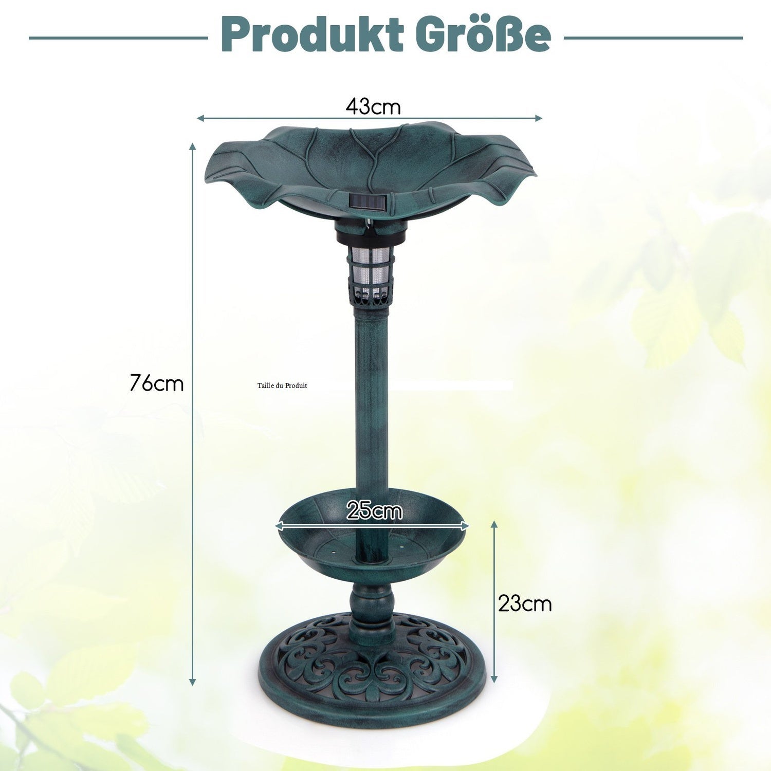 Bain d'oiseaux solaire avec lumière LED et jardinière - 6