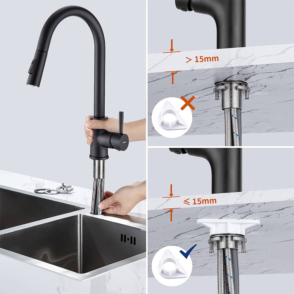 Miscelatore da cucina con doccetta estraibile - Rubinetto da cucina con 2 modalità di uscita dell'acqua - Miscelatore in inossidabile spazzolato - 6