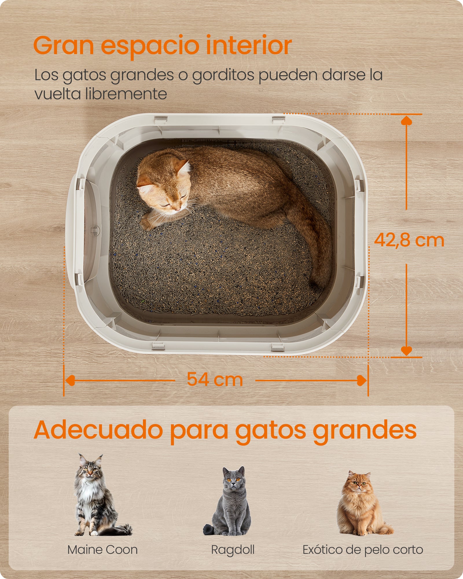 Arenero Cerrado para Gatos XXL, con Tapa, Bandeja Extraíble, Recogedor, Cepillo, Avena y Gris - 3