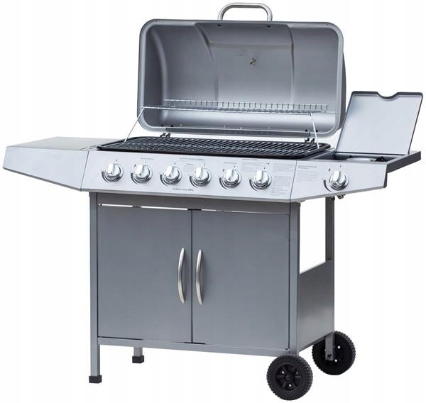 DUŻY GRILL GAZOWY EL FUEGO DAYTON 17kW 6+1 KÓŁKA SREBRNY + REDUKTOR I WĄŻ !