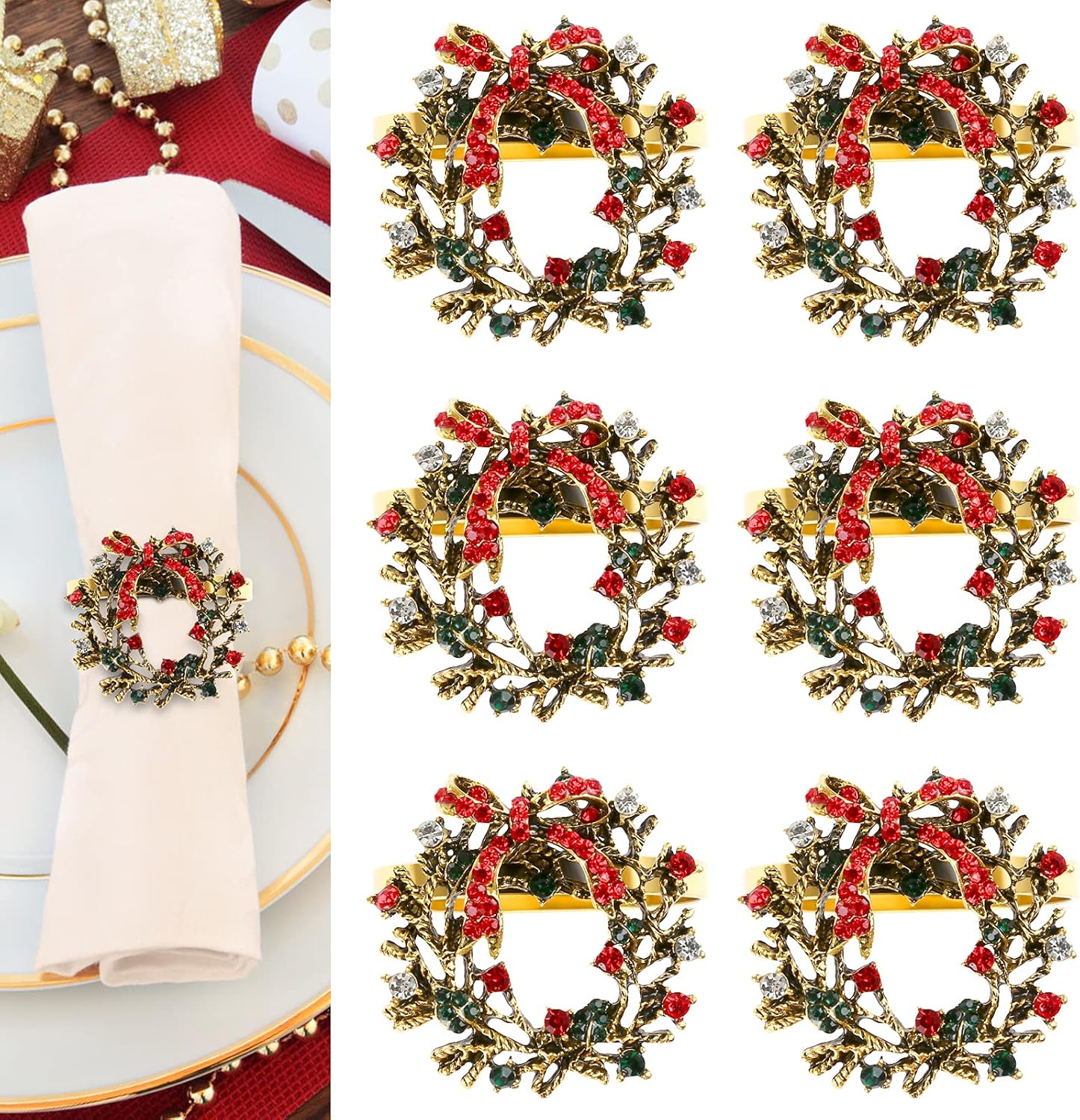 Lot De 4 Anneaux De Serviette En Céramique Blanche - Motifs Noël (arbre Et Cadeaux)