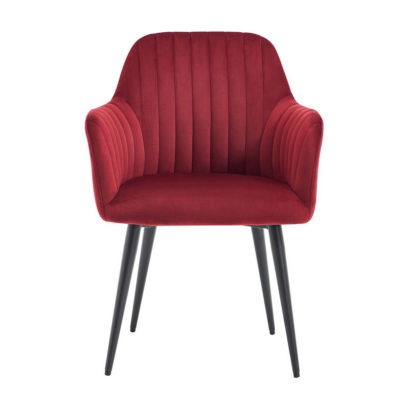 Zestaw 2 krzeseł z podłokietnikami z weluru i czarnego metalu - Bordowy - ELEANA