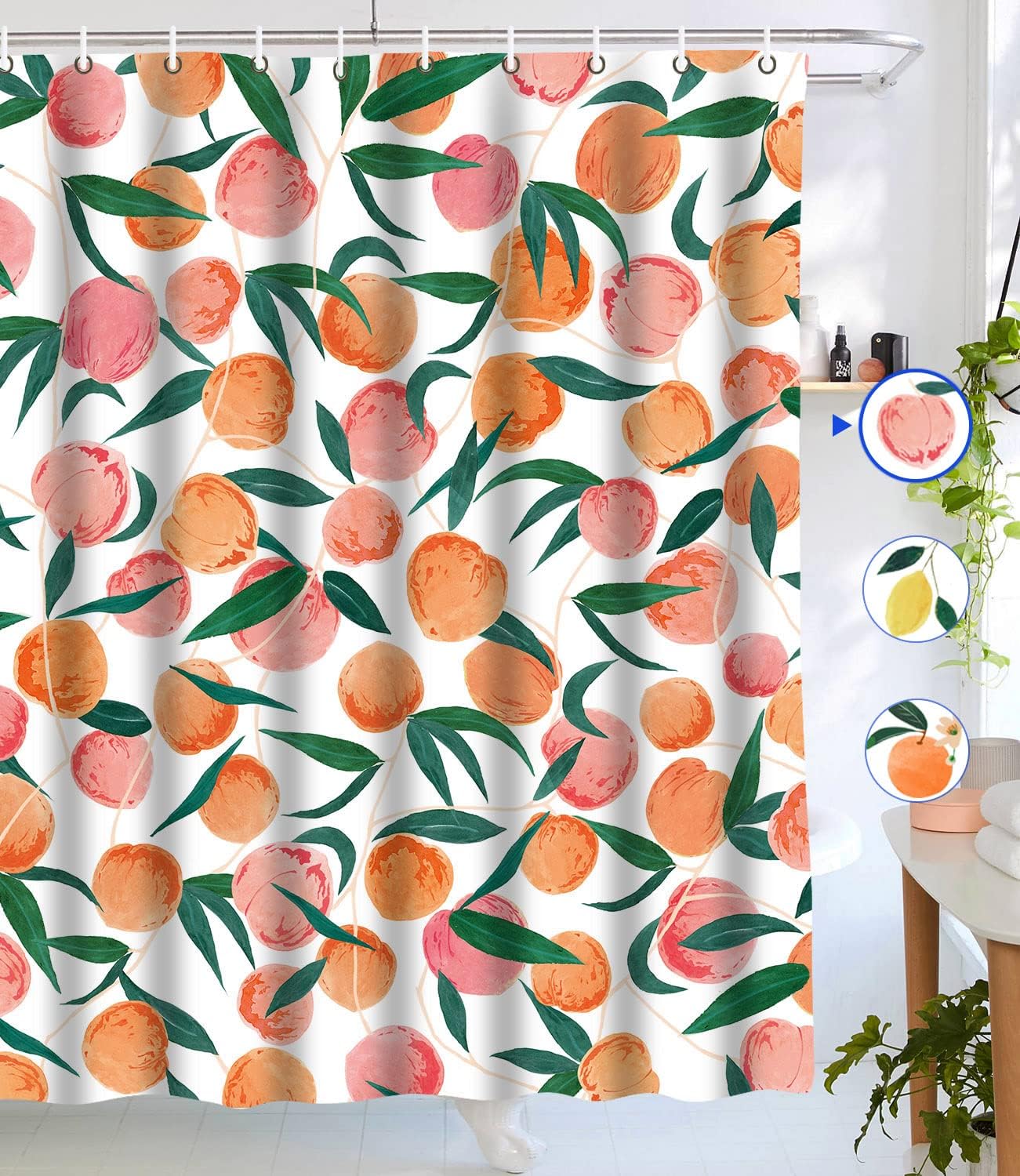 Zasłony prysznicowe z motywem brzoskwiń zasłona prysznicowa z owocami na całej powierzchni ładna wodoodporna tkanina o kolorowym i jasnym designie cm