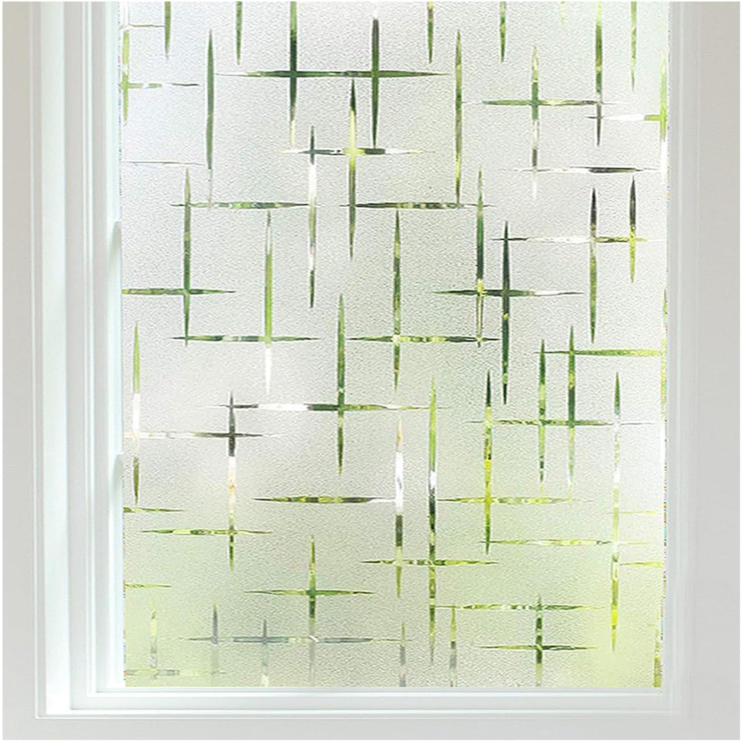 Statyczna folia okienna zaciemniająca, matowa, do domu, biura, salonu, kuchni (wzór krzyżowy) (45 × 200 cm)