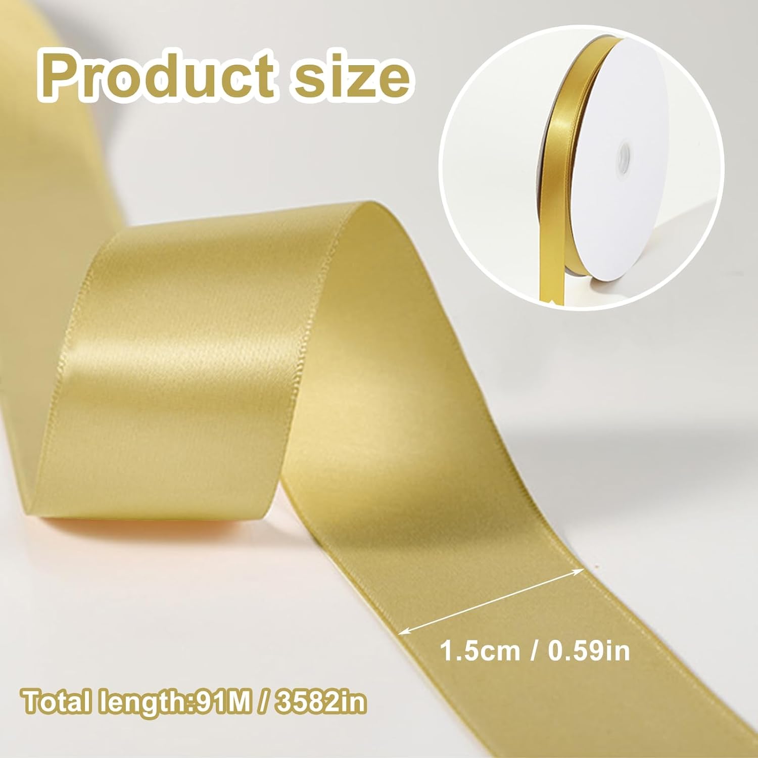 Ruban Mariage Noël Brillant Ruban Satin Doré 10mm X 23m - Pour Emballage Cadeau, Décoration, Couture - Polyester Ruban élastique Doré