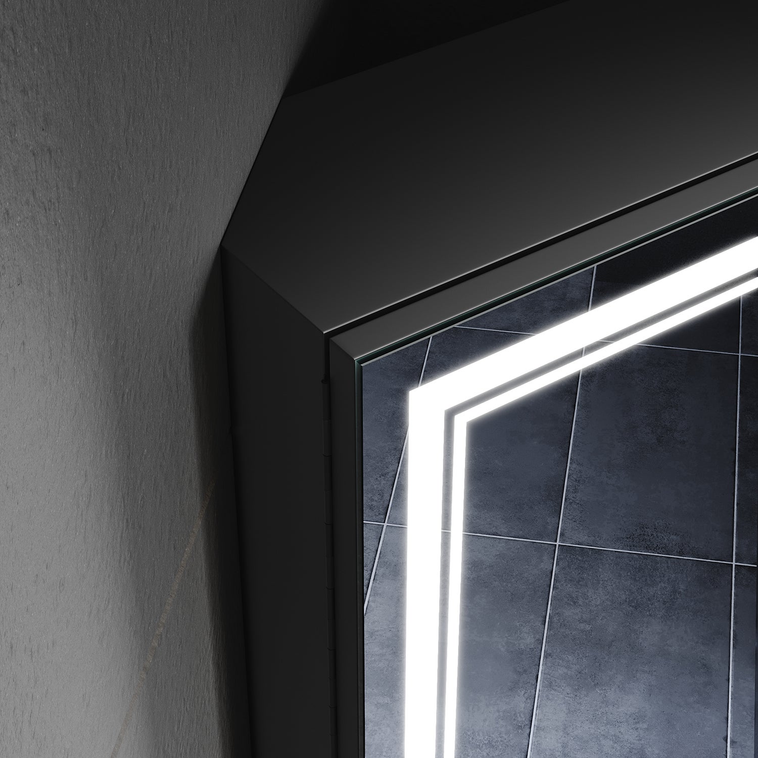 SIRHONA Suspendue de Salle de Bain avec LED Miroir Noir 38.5x70x16cm, Anti-buée Tactile Miroir avec Armoire de Rangement, pour Angle - 7