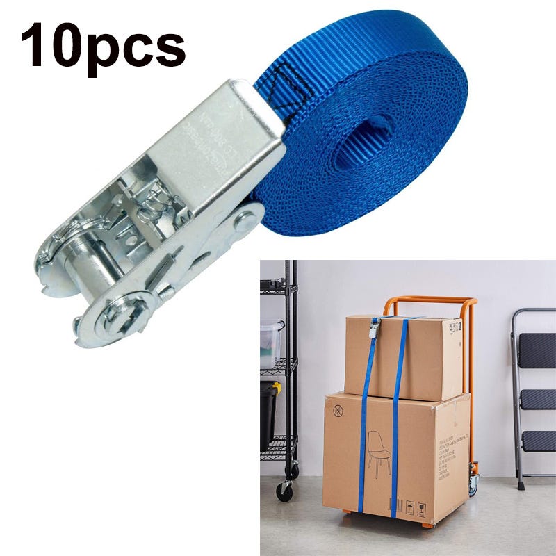 Lot De 4 Sangles D’Arrimage à Cliquet 10 M X 25 Mm – 800 Kg, Orange – Norme DIN EN 12195-2 Camion/Moto/Bagage