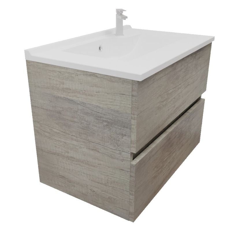 Meuble salle de bain suspendu 70 cm ROSALY INOX | coloris Bois | vasque en Résine - 2