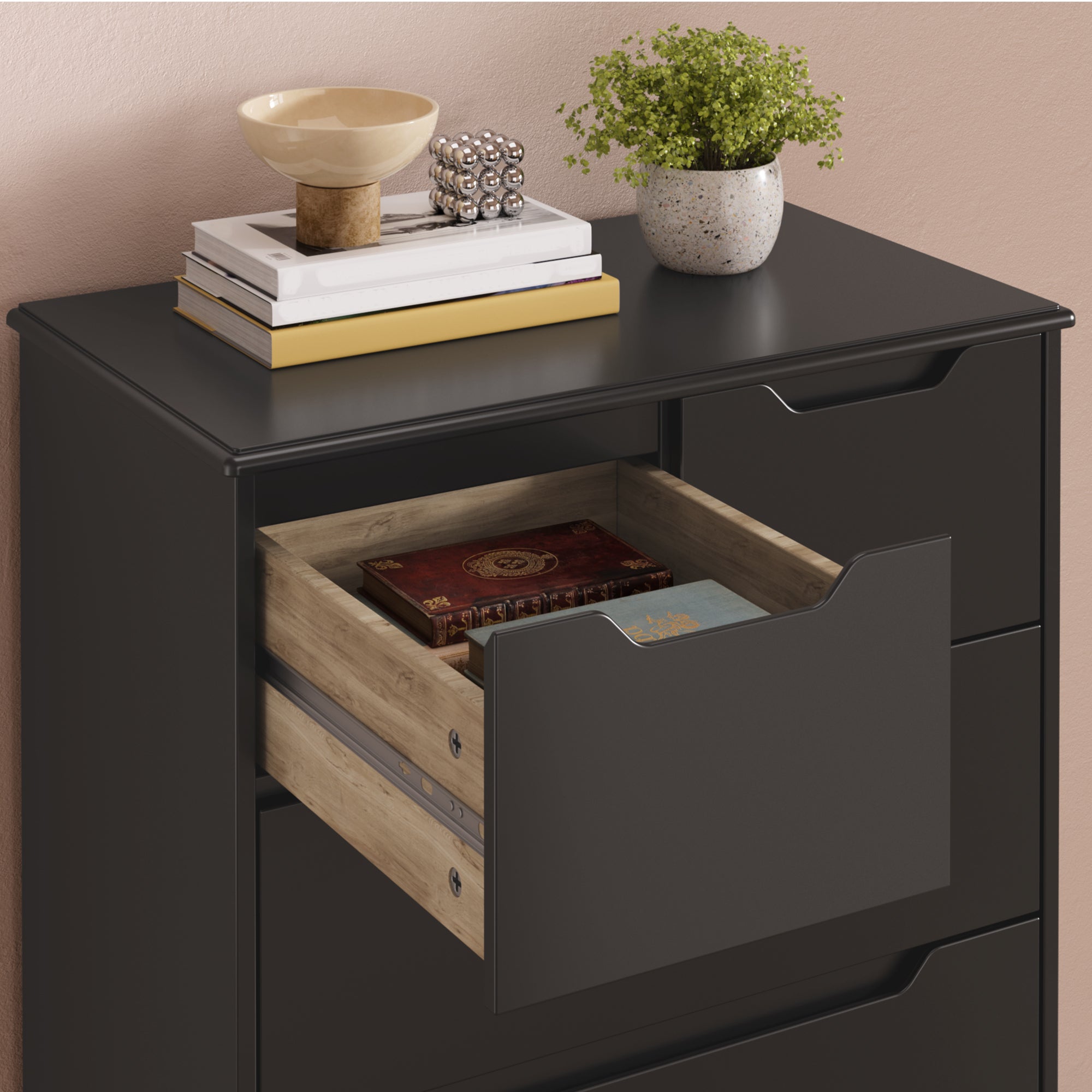 Bealife Cómoda de 5 cajones, negra, 72 x 41 x 94 cm - 5