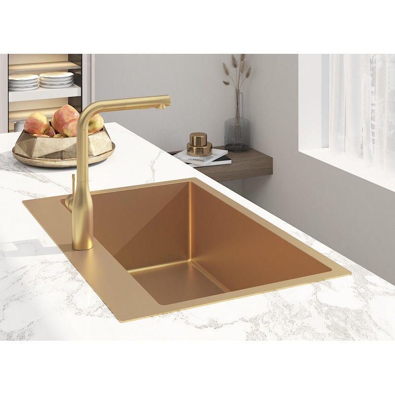 Swiss Aqua Technologies Aurum Évier de cuisine encastrable inox 304, 1 bac , 68x45x21 cm, Or brossé PVD - 2