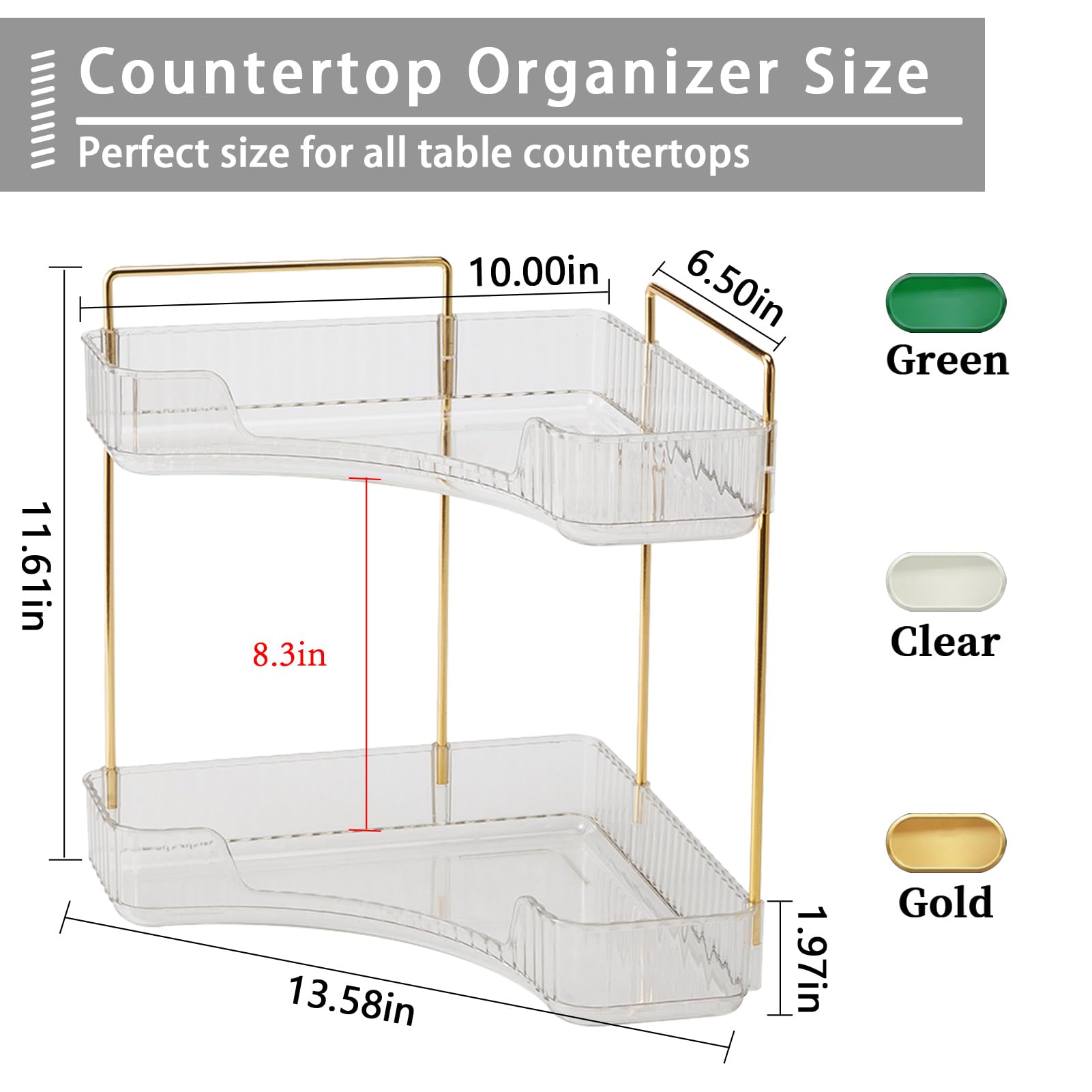 Organizer Per Trucco 2 Livelli Angolare Per Bagno – Porta Cosmetici Trasparente Con Ganci, Salva Spazio